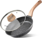 9.5 Inch Nonstick Frying Pan Skillet with Lid,Granite Non Stick Omelet Pans,Induction Compatible Egg Pan with Heat Resistant Handle,PFOA Free