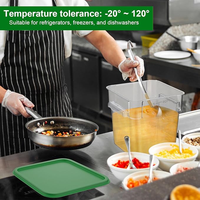 2 Pieces Square Food Storage Containers Polycarbonate Clear food Container with Lid Commercial Storage with Graduations for Commercial Kitchen Dough Marinating Meat(Green, 8 Qt)