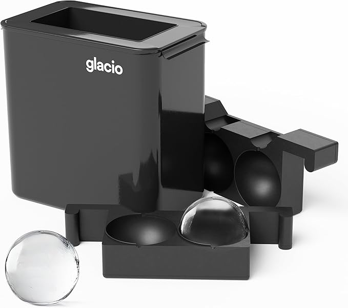 glacio Clear Ice Maker Set – Crystal Clear Ice Ball & Cube Molds for Whiskey and Cocktails | Dilution-Free Directional Freezing Design | Easy Removal