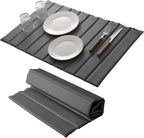 Stone Drying Mat for Kitchen Counter, Large Collapsible Diatomaceous Earth Supe Absorbent Quick Dry Stone Mat Kitchen，PU Leather Surface Removable and washable (Dark Gray, 23.6”x15.4”)