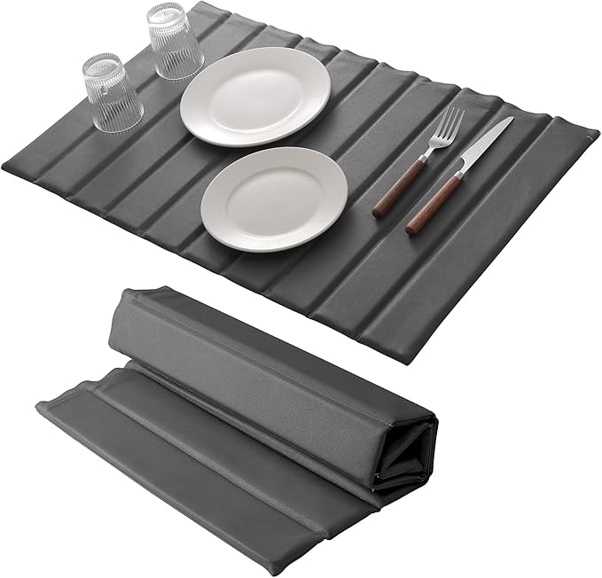 Stone Drying Mat for Kitchen Counter, Large Collapsible Diatomaceous Earth Supe Absorbent Quick Dry Stone Mat Kitchen，PU Leather Surface Removable and washable (Dark Gray, 23.6”x15.4”)