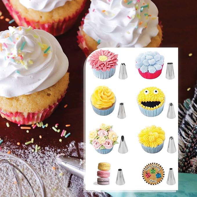 HOTPOP Piping Bags and Tips Set for Macarons - 17-Piece Baking Supplies Kit - Reusable Silicone Pastry Bags - 2 Half-Size Baker Mats - Ideal for Home Pastry Baking (16.5"x11.5")