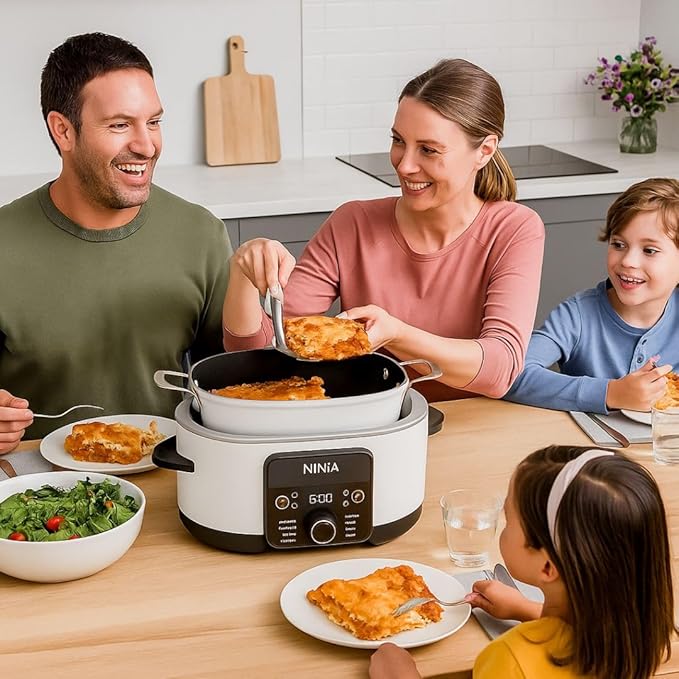 Ninja Foodi PossibleCooker PRO MC1000 8.5Qt Multicooker 8 in 1 Slow Cooker, Dutch Oven, Steam Bake Roast Sear Sauté Bread Maker Warmer, Glass Lid, Integrated Spoon, Nonstick (White)