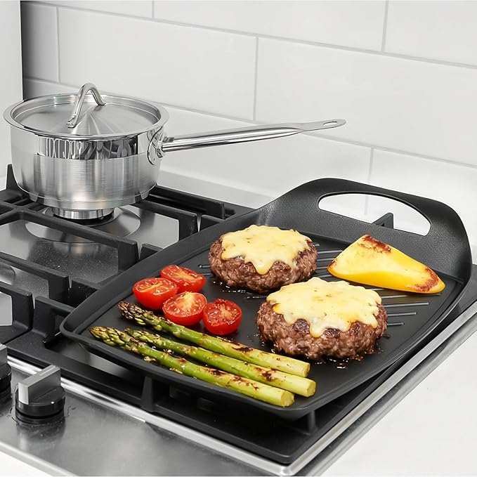 Techwood Stove Top Griddle, 17"X11" Nonstick Double Burner Griddle Pan for Indoor/Outdoor Cooking, PFOA Free, Oven & Broiler Safe, Compatible with Multiple Stovetops, Dishwasher Safe