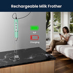 Milk Frother with Stand Rechargeable- Handheld Coffee Frother with 3 Stainless Whisks 3 Speed Adjustable, Electric Whisk Drink Mixer, Foam Maker Blender for Matcha Latte Cappuccino Chocolate