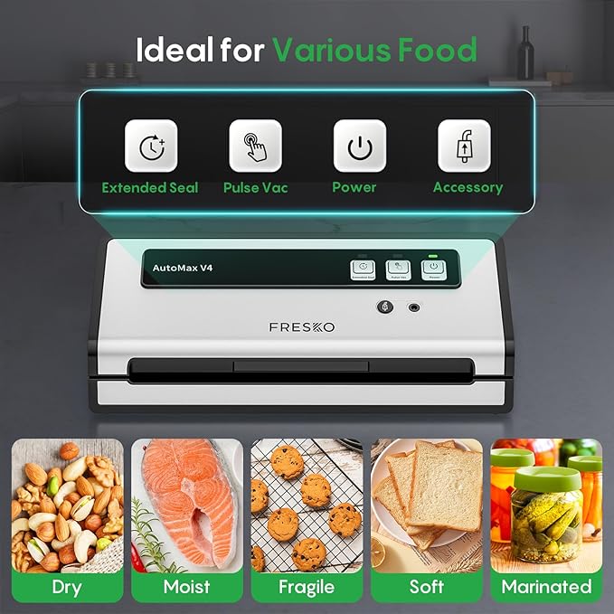 FRESKO Vacuum Sealer Machine with Automatic Bag Detection, Mason Jar Vacuum Accessory Set, Double Heat Seal, Easy to Use, Starter Kits