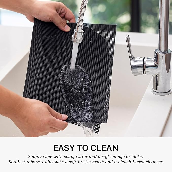 LEXMORE PVC Woven Placemats 6 PCS Wipeable Indoor/Outdoor Table Mats Washable Vinyl Place Mats for Dining Table, Set of 6-Black