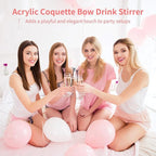 36Pcs Acrylic Bow Drink Stirrers, Acrylic Swizzle Sticks with Coquette Pink and Black Bows, 5.7 x 1.2 in Cocktail Stirrers for Wedding, Birthday, Holiday, Bow-Themed Party Drink Decoration
