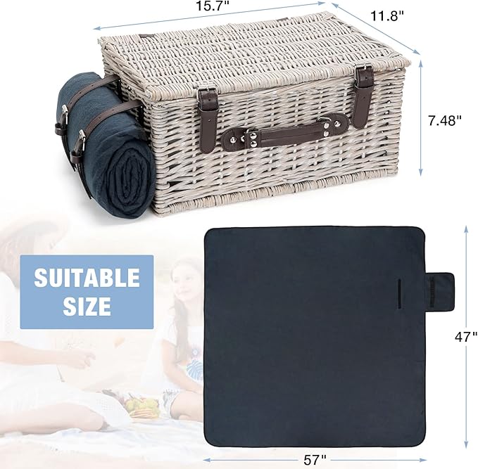 Picnic Basket Sets for 4 Persons with Insulation Layer,Waterproof Picnic Blanket, Tableware for Family,Party,Outdoor Living,Camping