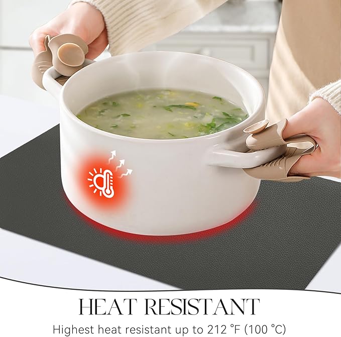 MOSAYT Vinyl Placemats Set of 8, Heat Resistant Place Mats 100% Waterproof Washable & Wipeable Faux Leather Reversible Table Mats for Kitchen Dining Party Indoor Outdoor, 12" x 17", Grey/Black