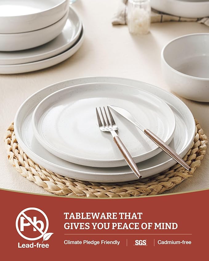 Famiware Milkyway Plates and Bowls Set, 12 Pieces Dinnerware Sets, Dishes Set for 4, White