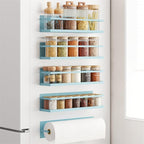 Magnetic Spice Rack For Refrigerator - Fridge Shelf Organizer, Blue 4 Pack With Magnetic Paper Towel Holder