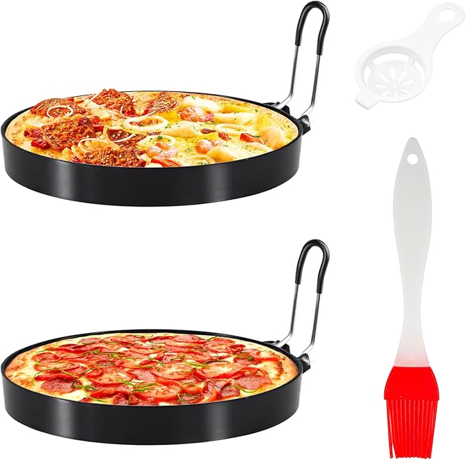 2 Packs 6 Inch Egg Pancake Mold, Round Egg Rings for Frying Eggs Pancake Molds Rings for Griddle Stainless Steel Nonstick Fried Egg Cooker Ring with Insulated Handle Oil Brush and Egg Separator