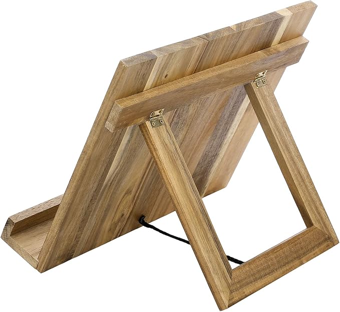 MyGift Premium Acacia Wood Cookbook Holder Stand with Hand Painted Floral Design, Kitchen Countertop Recipe Book Stand, Reading Textbook and Tablet Holder with Foldable Kickstand