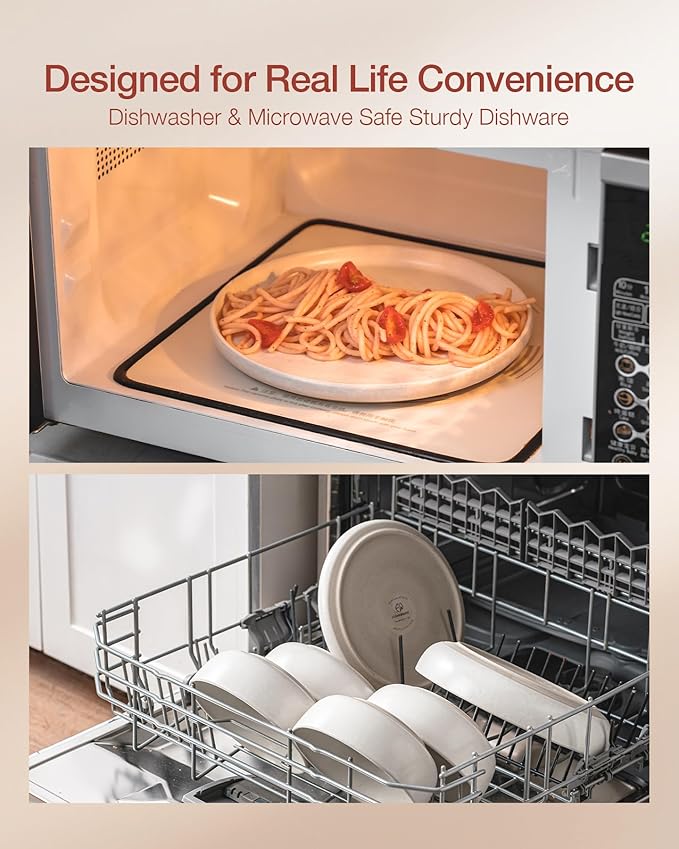 Famiware Milkyway Plates and Bowls Sets, 12 Pieces Dinnerware Sets, Reactive Glaze Dish Set, Stoneware Dishes Set for 4, Matte White