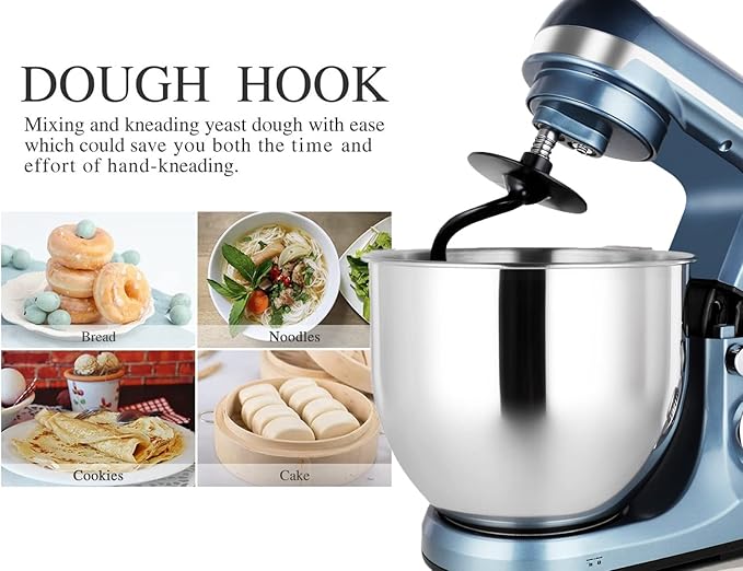 Professional Stand Mixer, 6-Qt with Timer, MK37 500W 6-Speed Tilt-Head Food Electric Mixer Kitchen Machine,Plastic (Silver Blue)