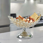 Hollow-Carved Design Crystal Fruit Bowl Food Bowl for Table Centerpiece,Snack Dessert Bowl Holder,Elegant Crystal Bowl for Party table (Silvery, Ship type)