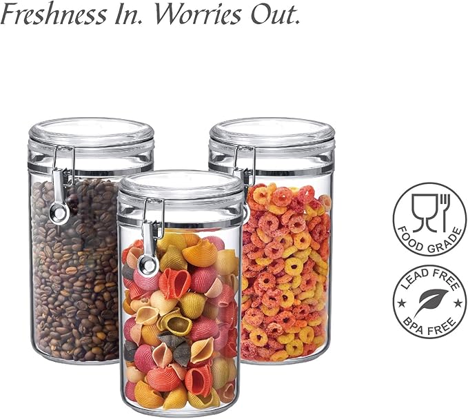 Amazing Abby Cathy - 70-Ounce Plastic Canister (Set of 3), Plastic Airtight Food Container, Stackable for Pantry Storage, BPA-Free and Shatter-Proof, Perfect for Home and Commercial Use