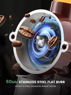 Huanyu Stainless Steel Coffee Grinder Electric with 8 Grinding Settings Flat Burr Coffee Grinder Adjustable Burr Coffee Grinders for Home Use Red