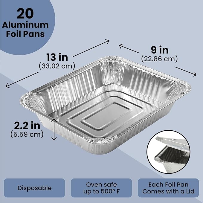 Juvale Aluminum Pans with Lids - 9x13 in, Silver, 20-Pack - Disposable Aluminum Pans, Foil Trays & Catering Trays for Baking & Roasting