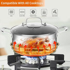 DELARLO Tri-Ply Stainless Steel Stock Pot, 5QT Non Stick Pots, Induction Ready, Cooking Pots with Lids, Stockpot 600℉ Oven Safe, 18/8 Food Grade Cookware, Soup Pot, Energy Saving, Lids 350℉