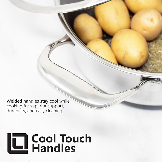 LIVWELL DiamondClad 3-Quart Hybrid Stockpot with Lid – Holiday & Christmas Home and Kitchen Gift – Stainless Steel Cookware Pot – Stockpot with Lid – Dishwasher Safe & PFOA-Free