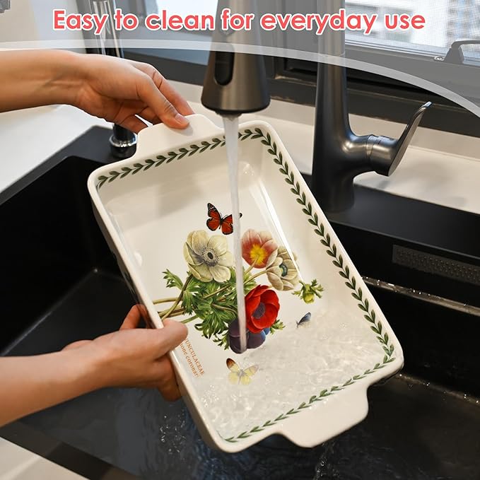 ACMLIFE Ceramic Casserole Dish for Oven, Floral Baking Dishes for Oven Lasagna Pan, Large Baking Dish with Handles, Durable and Oven Safe Pan, for Roasting and Baking, Gift Packaging 2 Pcs Set(13"x8"+10.3"x6.3") (Beauty)