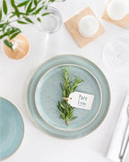 Stoneware dinnerware set 8 persons 32 pcs – Modern style plates and bowls set ceramic – Dishwasher safe and scratch resistant – Bowl and plate set – Dinner service Pure Living beige & blue