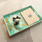 Turquoise Marbling Decorative Tray with Handles, Morden Plastic Rectangular Serving Tray for Coffee Table Bathroom, Ottoman, Home Decor, 15.7"* 10.2"* 1.38"