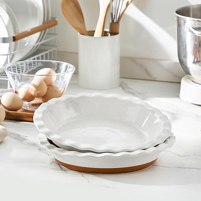 MALACASA Ceramic Pie Pan Set of 2-9 Inch Quiche Baking Dish Nonstick Pie Plate, Deep Dish Scratch-Resistant Pie Pan for Apple Pie Pot Pie, Series TARA