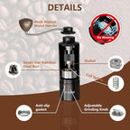 Manual Coffee Grinder with Adjustable Grind Setting - Steel Burr Hand Grinder for Espresso, French Press, Pour Over - Portable Coffee Bean Grinder for Travel, Office