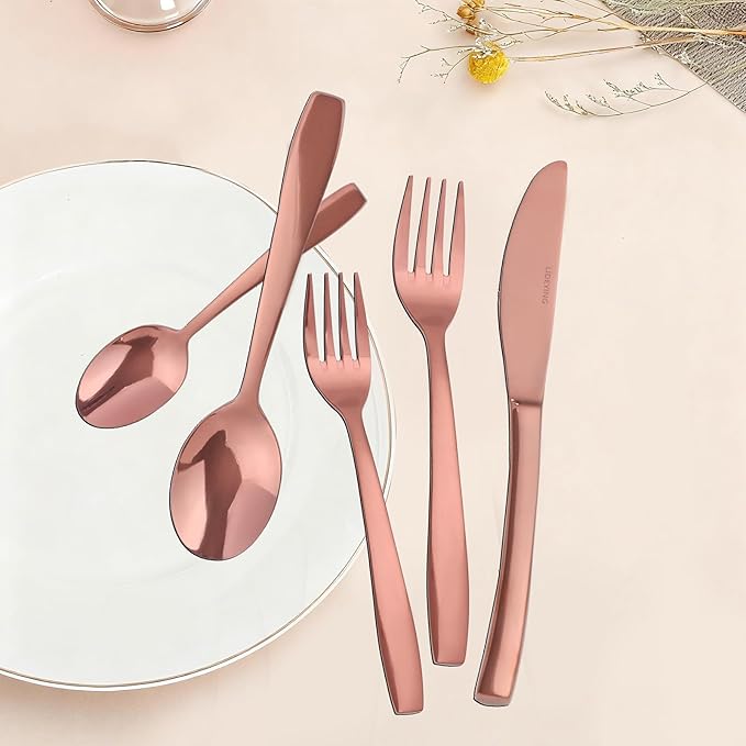Rosegold 30 Piece Silverware Set,Stainless Steel Flatware Set for 6,18/0 Rust-Proof Cutlery Set with Forks & Spoons,Mirror Polished Dishwasher Safe - Heavy Duty Tableware for Home & Dining