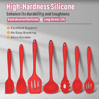 Silicone Cooking Utensils Set, E-far 7-Piece Red Heat Resistant Kitchen Utensils Set, Kitchen Nonstick Tools Spatula Ladle Spoon Pasta Server for Non-stick Cookware, Non-Toxic & Dishwasher safe
