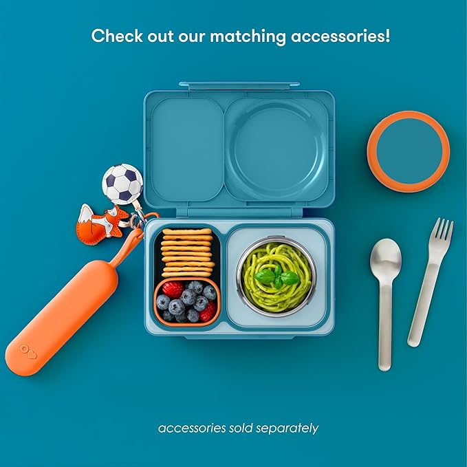 Omie OmieBox UP bento Box for Kids | Insulated Lunch Box | Leak Proof Vacuum Insulated Thermal Food jar | Cooler ice Pack | 2 Compartments (Teal Green)