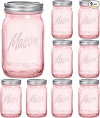 WELLIFE Pink Mason Jars 32 oz,9 Pack Wide Mouth Mason Jars for Safe Storage,Fermenting,Pickling,DIY,Crafts Decoration