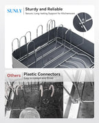 SUNLY Expandable Dish Drying Rack, Versatile Brackets for Pots & Pans, Space Saving Kitchen Drying Rack, Dish Racks for Kitchen Counter, Stainless Steel Dish Drainers with Extendable Spout, Gray