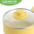 GreenLife Soft Grip 1QT and 2QT Saucepan Set, Healthy Ceramic Nonstick, Non Toxic PFAS & PFOA-Free, Dishwasher Safe, Glass Lids, Stay-Cool Handles, Easy Clean Cookware, Kitchen Essentials, Yellow