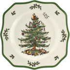 Spode Christmas Tree Scalloped Dinner Plate - Holiday-Themed Stoneware Large Plate - 10.5 Inch Christmas Dinner Dish Featuring Colorful Gifts & Mistletoe Accents - Dishwasher & Microwave Safe