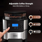 Gevi 10-Cup Drip Coffee Maker with Built-in Burr Grinder & Programmable Timer, 1.5L Water Tank, Auto Keep-Warm, Reusable Filter - Fresh Ground Coffee Machine (Black)