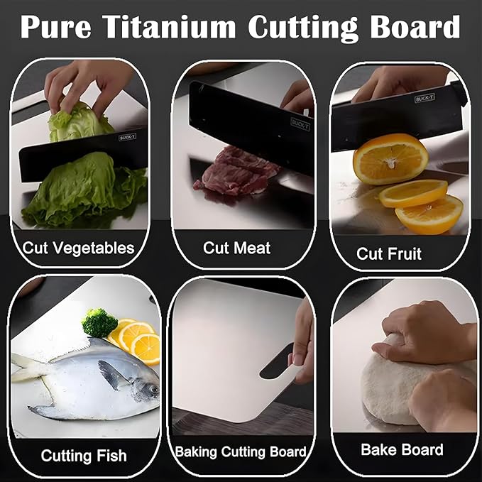 Premium Pure Titanium Cutting Board for Kitchen New Upgrade Double Sided Dust-free Cutting Board,Hygiene Durable Dishwasher Chopping Board for Meat, Vegetables & Fruits (L - 1Pack)