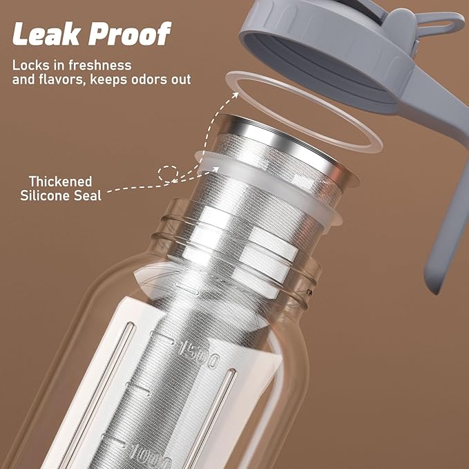 Cold Brew Coffee Maker Jar - 64oz Thick Glass Multipurpose Mason Pitcher Spout Lid with Handle & Stainless Steel Filter for Iced Coffee, Lemonade, Ice Tea, Homemade Fruit Drinks Container（2Pack）