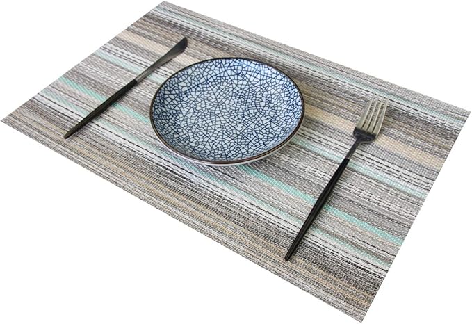PIGCHCY Stylish Placemats for Dining Table Set of 6, Thicker and Tighter Cross-Woven Placemat Non-Slip Vinyl Washable Table Mats (Multi Teal)