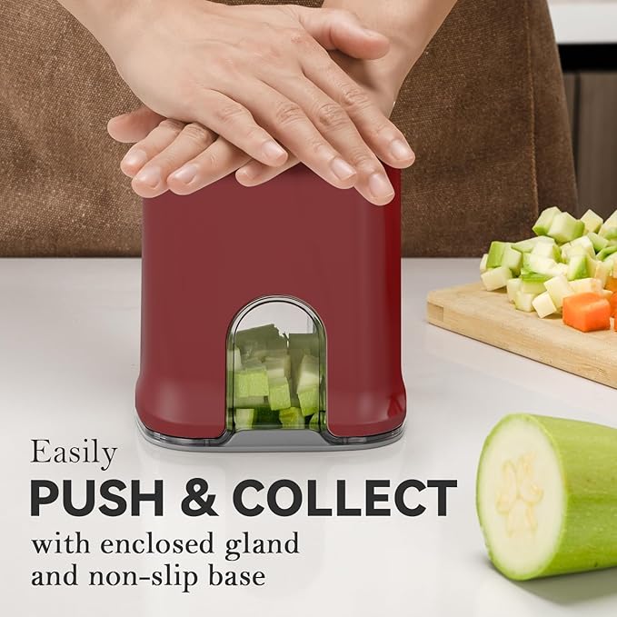 KEOUKE Multifunctional Vegetable Chopper Red - 3 Interchangeable Blades Potato French Fry Cutter with Container & Storage Box Food Chopper Dicer for Cucumber, Tomato, Carrot, Onion