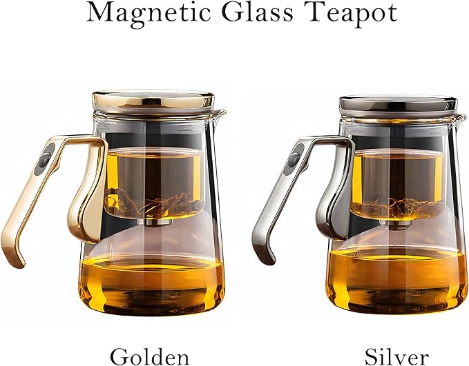 YJX Magnetic Glass Teapot, 25.4oz Small Enchanted Brewing Tea Pot, Witchcraft Magic Borosilicate Tea Set with Strainer for Loose Leaf or Herbal, Exquisite Kettle Gift for Tea Lovers(Silver)