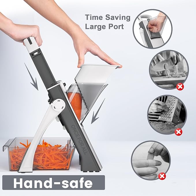 SupMaKin Upgrade Safe Mandoline Slicer, Multi Vegetable Chopper, Potato Slicer, Vegetables Slicer Onion Chopper Fry Cutter, Kitchen Chopping Artifact (GrayWhite)