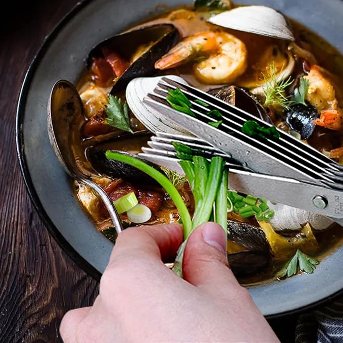 Herb Scissors Set,Multipurpose 5 Blade Kitchen Herb Cutter with Safety Cover and Cleaning Comb for Cutting Shredded Lettuce, Cilantro Fresh, Green Onion Fresh and etc.