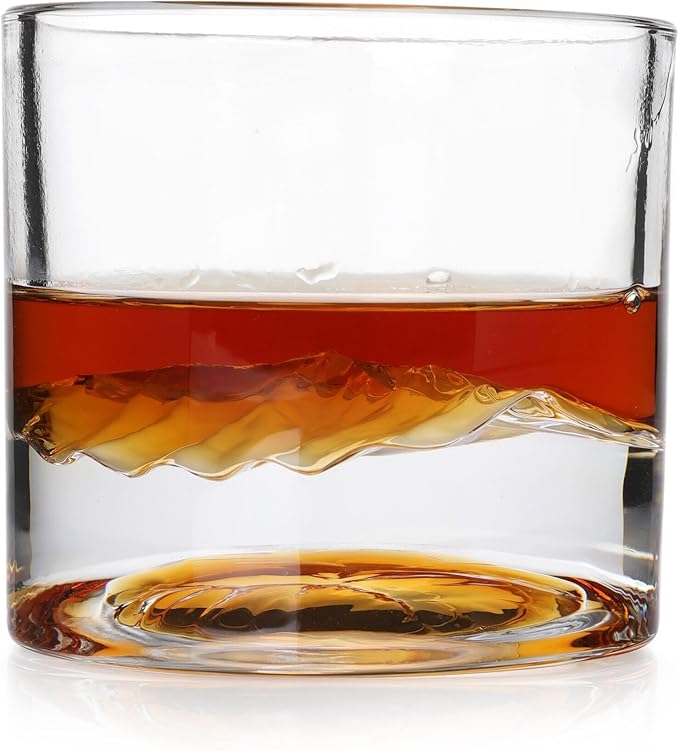 LIITON Smoky Mountain Heavy Crystal Whiskey Glasses Gift Set of 2, Thick Freezable Bourbon Glass 1lb Each, Premium Whiskey Gifts for Men, Frozen Crystal Chills Cocktails, 10 oz