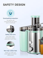 Juicer Machine, 800W Centrifugal Juicer Extractor with Wide Mouth 3” Feed Chute for Fruit Vegetable, Easy to Clean, Stainless Steel, BPA-free (Aqua)