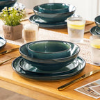 vancasso Starry Plates and Bowls Sets for 6, 24 Pieces Dinnerware Sets, Green Reactive Glaze Dishes Sets for Kitchen, Scratch Resistant Stoneware Dishes Set, Dishwasher and Microwave Safe
