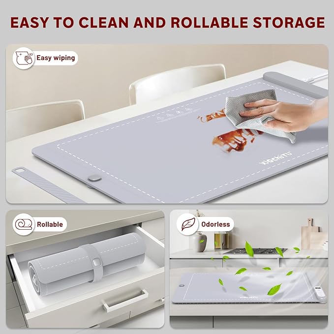Food Warming Mat WochiTV Electric Warming Tray with 6 Level Temperature Control and 6 Hours Timer Extra Large Food Warmer Perfect for Parties Gatherings Buffet (Gray)